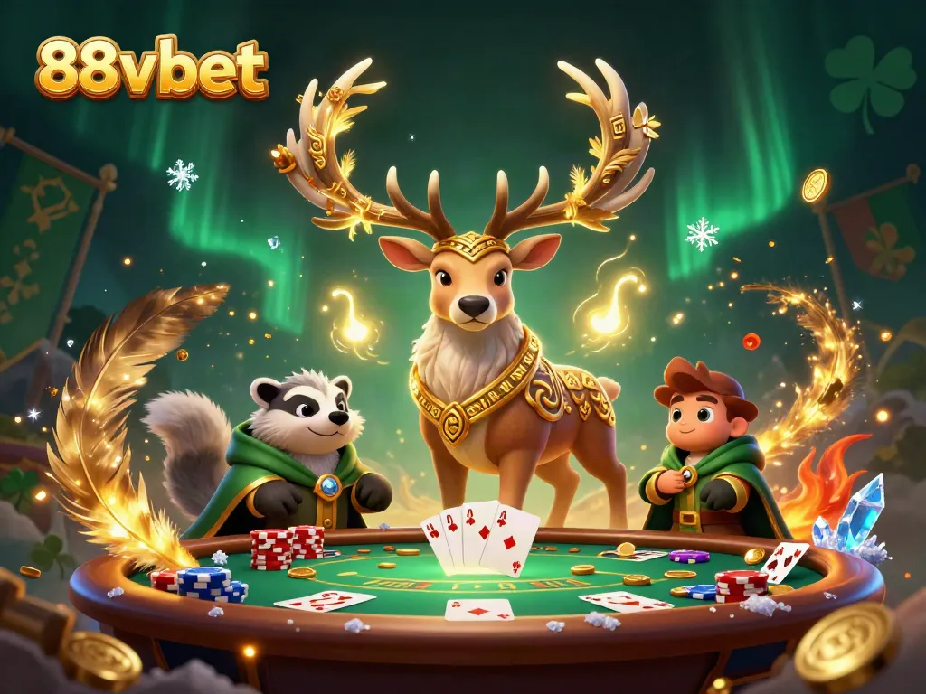 Engage with immersive casino action at 88vbet featuring a druid stag and badger.