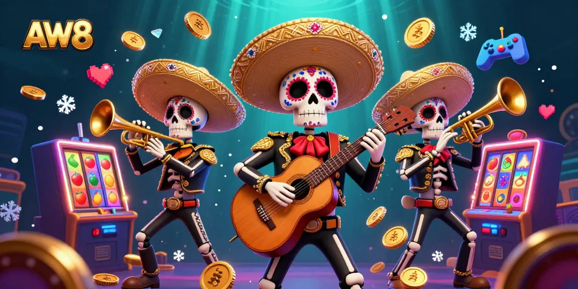 AW8 presents a vibrant mariachi band celebrating slots and casino fun, dynamic and colorful.