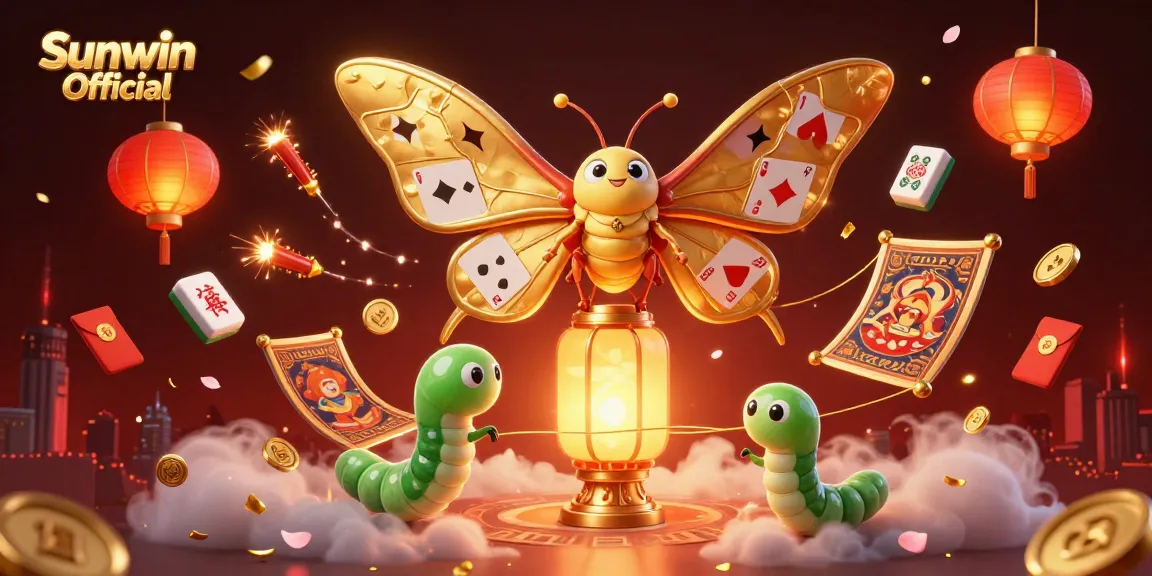 Experience Sunwin Official's dynamic casino world with a golden moth and vibrant game elements.