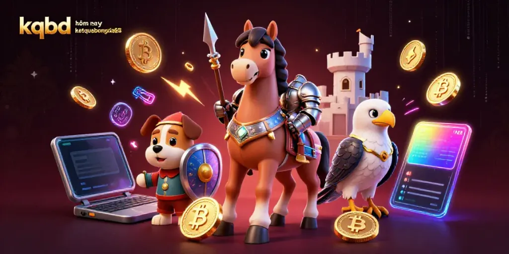 Engage with the excitement of kqbd hôm nay ketquabongda88 through immersive digital illustration featuring medieval elements and crypto coins.