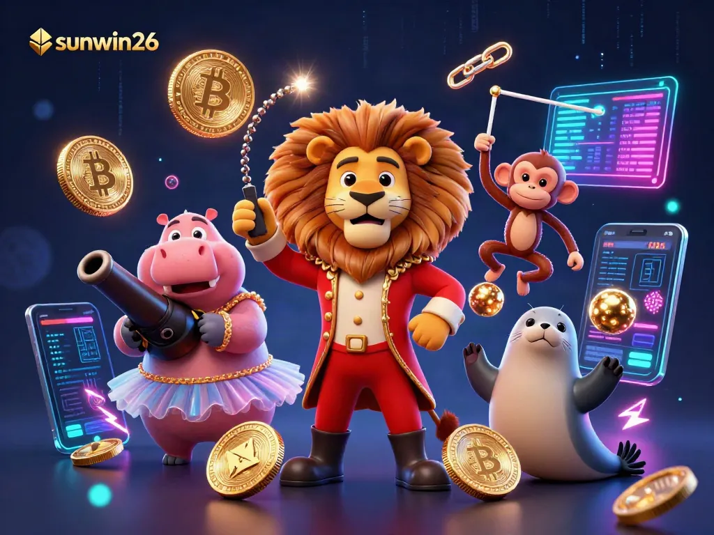 Experience thrilling wins with sunwin26 as the circus comes alive in this vibrant 3D casino illustration.