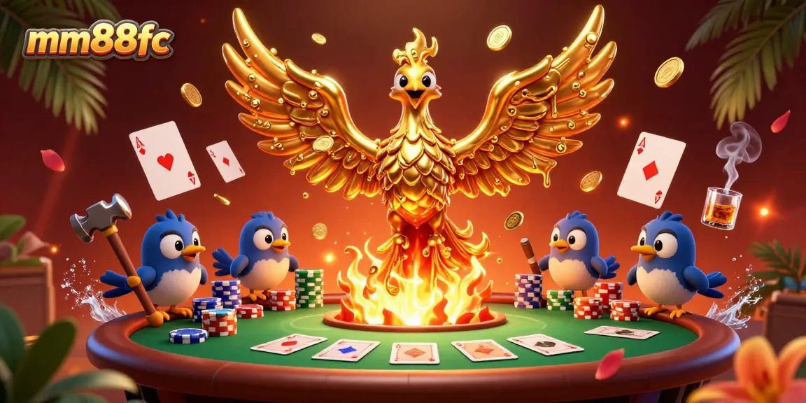 Experience exciting gameplay with mm88fc illustrated in vivid detail featuring a golden phoenix and vibrant casino elements.